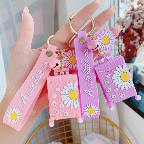 New Small Daisy Suitcase Keychain Romantic Summer Travel Suitcase Keyring Bag Car Resin Pendant Key Chains