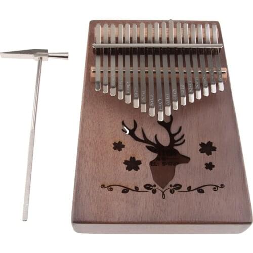 17 Keys Kalimba Thumb Piano Standard C Tune Single Board Professional Finger Piano w/ Tune Hammer Black Deer Home Decoration