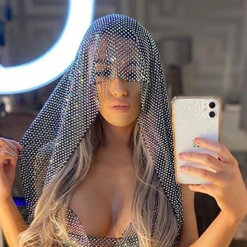 Ins Bling Rhinestone Headband Scarf Head Wraps for Women Nightclub Mesh Luxury Crystal Headscarf Headpiece Hair Jewelry