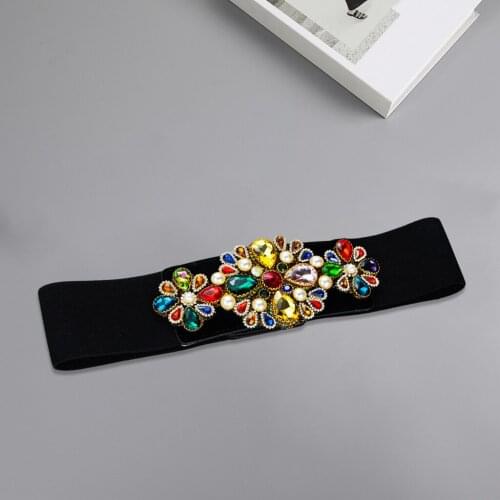 Bling with Diamond Waist Belt Faux Double Buckle Elegant Waist Chain Bridesmaid Girls Dress Sash Elastic Jean Wedding Decoration