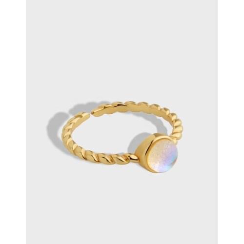 18K Gold plated 100% Authentic 925 sterling silver Moonstone Twisted Rings adjust TLJ901