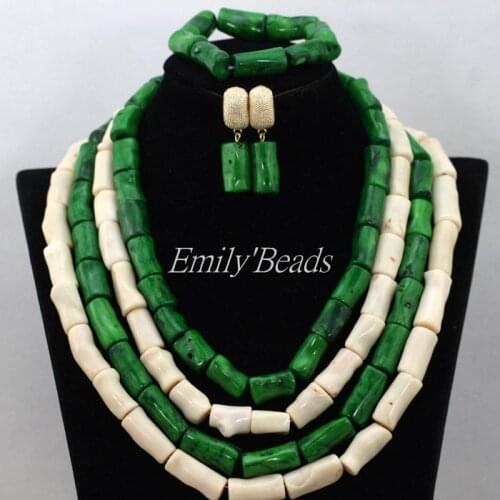 Fabulous Nigerian Green Wedding African Coral Beads Jewelry Set Real Coral Necklace Bracelet Earrings Set Free Shipping CJ598