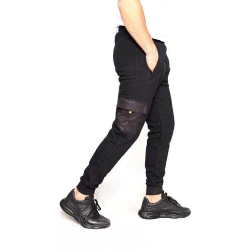 Sweatpants Black Color Mustart Detailed Elastic Leg 100% Cotton