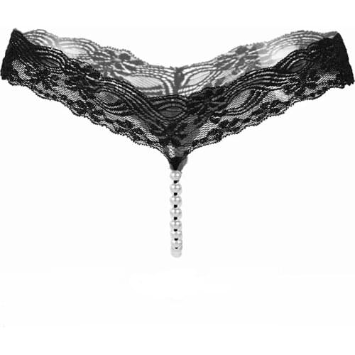 Sexy String Lace Underwear Women Back Bow Panties Women G String T-back Thong Transparent Lingerie Cute with Pearls Panties New