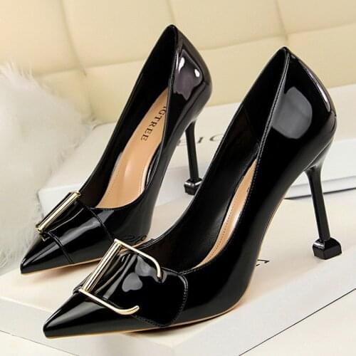 Shoes Woman Pumps Patent Leather High Heels Red Women Heels Stiletto Female Shoes Metal Wedding Shoes Sexy Party Shoes
