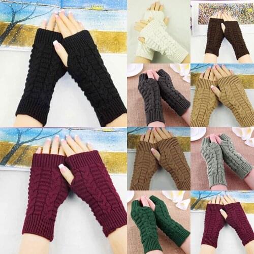 Women Men Twist Crochet Mittens 1 Pair Solid Color Knitted Fingerless Gloves Short Arm Sleeve Autumn Winter Warm Mittens