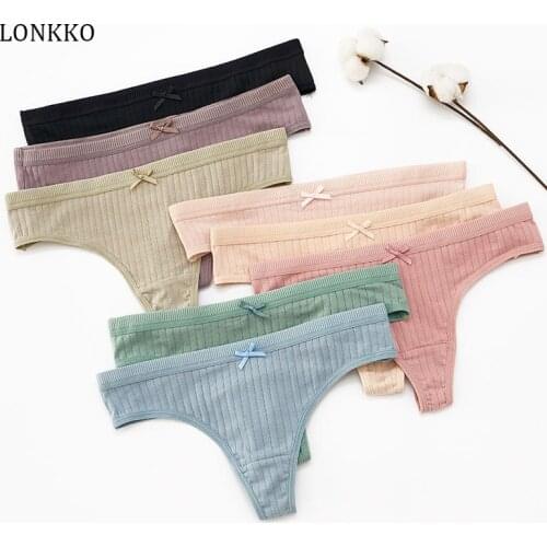 LONKKO Womens Cotton Thong Panties Sexy kawaii Lingerie Feminina Low-rise Striped G-string Seamless Comfortable Briefs 9 Colors