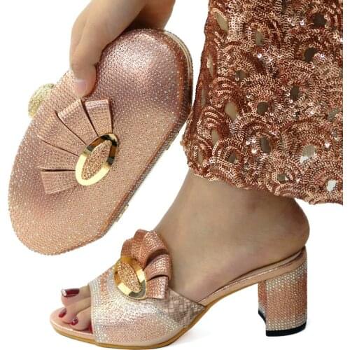 2021 Style Italian Design New Slippers Arrival Elegant Women Shoes and Bag Set in Champagne Color Womens Loafers