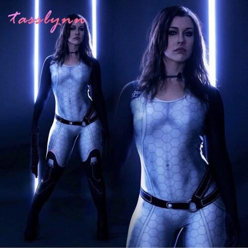 Hot Game Mass Effect 3 Miranda Lawson Cosplay for Women Spandex Jumpsuit Zentai Elastic 3D Printed Halloween Costumes for Women