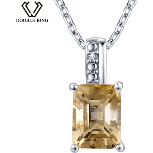 DOUBLE-R 0.01ct Natural Diamond Jewelry 1.65ct Real Citrine Necklaces Pendants Female 925 Silver With Chain Classic Women Gift