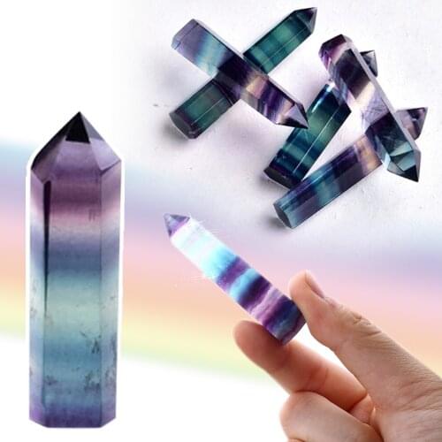 1PC Natural Fluorite Hexagonal Column Crystal Point Healing Wand Quartz Mineral Reiki Crystal Ornaments Home Decoration Stone
