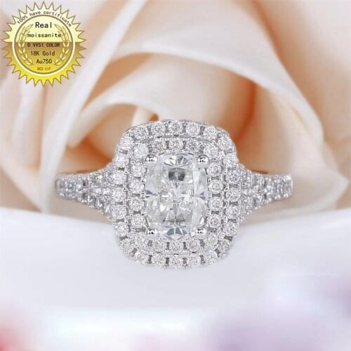 100% 18K Gold 1ct Moissanite Diamond Ring D color VVS With national certificate 015