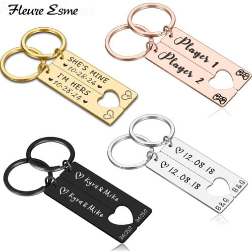2PCS Customized Couples Keychain Valentine Anniversary Gift Boyfriend Girlfriend Keyring Husband Women Men KeyChain Love Gifts