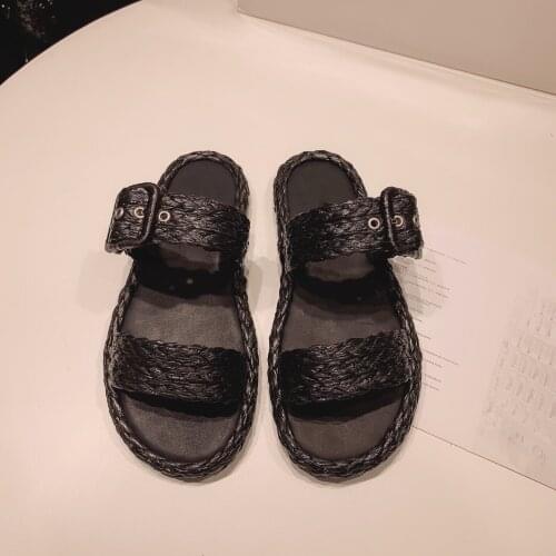 2021 Newest Summer Shoes Woman Beach Slippers Cane Weave Woman Slippers Open-Toes Woman Slippers Outdoor Slippers Bota Feminina