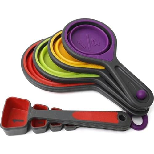 4Pcs Silicone Measuring Cup / Measuring Spoon Foldable Household Kitchen Multi-functional Measuring Glass Spoon Baking Supplies