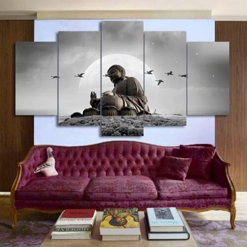 5 Pieces Canvas Art HD Print Buddha Canvas Art Print Room Decor Poster And Print Free Shipping