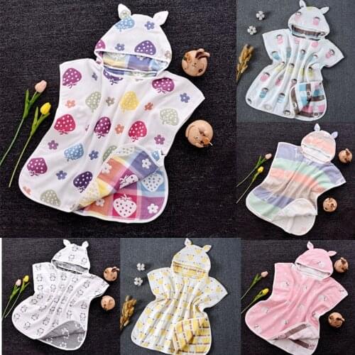 6 Layers Cotton Gauze Hooded Kids Beach Towel Children Baby Cape Poncho Towels Absorbent Baby Bath Towel Washcloth Bathing Stuff