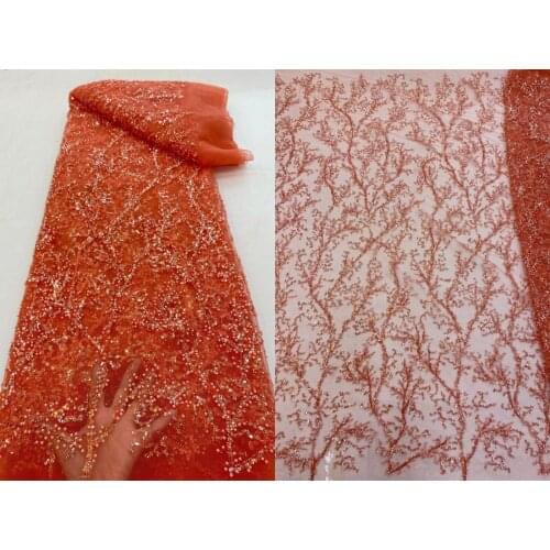 African Lace with beads and sequin French Nigerian Lace Fabric Bridal High Quality J-618683 Tulle Lace Fabric For Wedding Party
