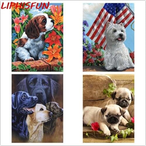 LIPHISFUN Diamond Painting Full Square Round Dog 5D Diy Diamond Embroidery Animal Picture Rhinestone Handmade Home Decor