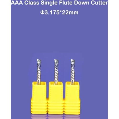 Free shipping 3pcs 3.175*22MM Single Flute Density-Board Milling Cutter ,left hand cutting bit for plastic, pvc, acrylic, MDF