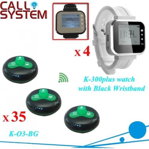 Wireless cafe pager system waiter receiver and guest buzzer (4 watches + 35 transmitters)