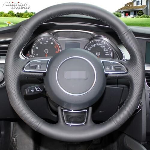 Shining wheat Hand-stitched Black Genuine Leather Car Steering Wheel Cover for Audi A1 A3 A5 A7