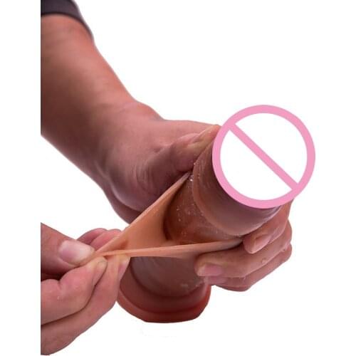 Double-layer Soft Realistic Large Dildo With Suction Cup Real Skin feeling Huge Penis Erotic Sex Toys For Women liquid silicon