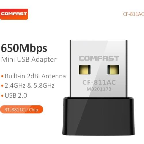 Comfast 650Mbps Dual Band 2.4&5.8G USB Wireless Adapter 802.11AC Antenna For Laptop Desktop Super Speed Network Card CF-811AC