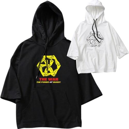 EXO Kpop Printed Summer Hooded T shirts Women/Men Short Sleeve New Fashion Tshirts female Hot Sale Casual Streetwear Tee Shirts