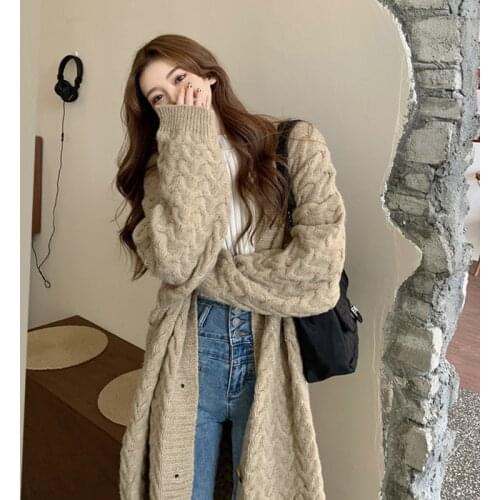 Mid-length Cardigan Sweater Solid Pull Femme Long Sleeve Womens Sweaters2021spring And Autumn Truien Dames Casual Sweater Female