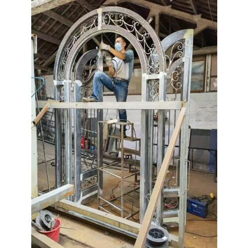 China wholesale custom made arch wrought iron double doors for sale with good quality HC-ID2