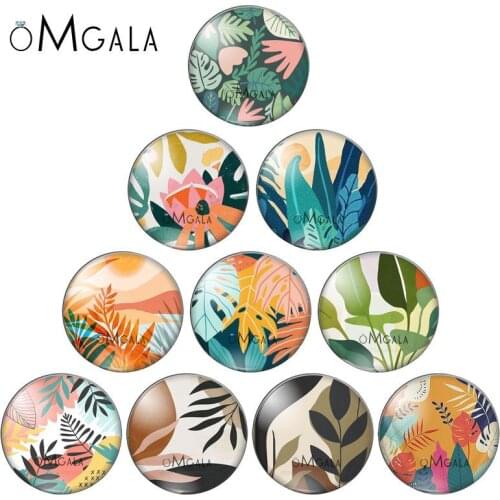 Forest colorful leaves art paintings 10mm/12mm/18mm/20mm/25mm Round photo glass cabochon demo flat back Making findings ZB0543