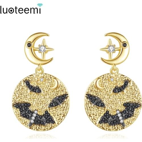 LUOTEEMI Moon and Star Classic Drop Earrings Animal Bat Fashion Jewelry for Women Round Vintage Dangle Earrings