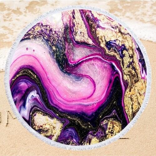 Microfiber Round Beach Towel Abstract Geode Print 150cm Soft Swimming Bath Towel with Tassel Summer Beach Pad Towel