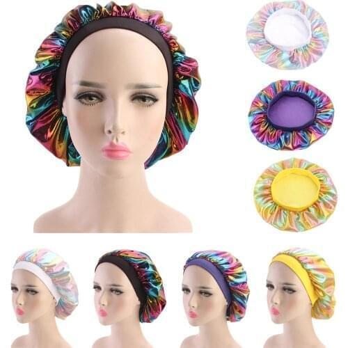 Fashion Women Elastic Bonnet Cap Night Sleep Cap Hair Loss Head Cover Wide Band Adjust Hats Chemo Cancer Cap Head Wear Nightcap