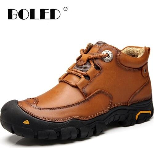 Handmade Men Boots Genuine Leather Ankle Boots Waterproof Outdoor Walking Shoes Men Footwear Plus Size Autumn Shoes