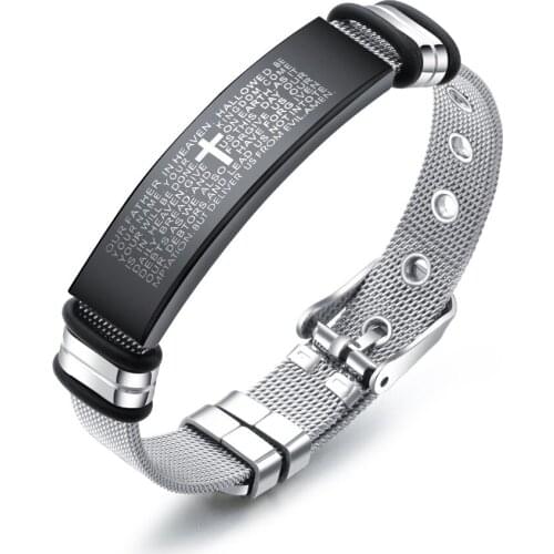 Punk Cross scriptures Stainless Steel Bangles Bracelet For man Reticular Wristband party Jewelry Gift