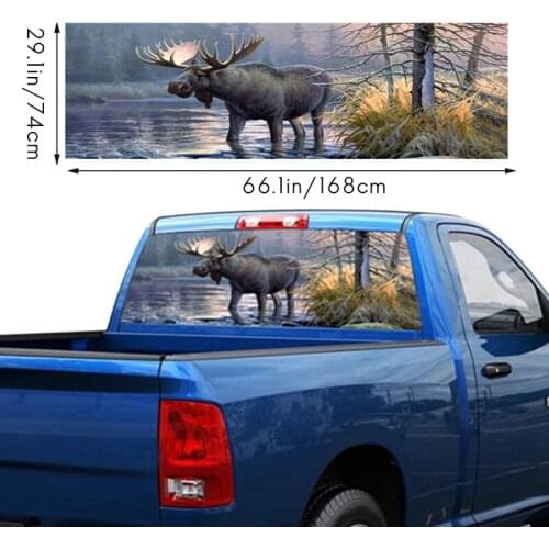 Elk Reindeer for Truck Jeep Suv Pickup 3D Rear Windshield Decal Sticker Decal Rear Window Glass Poster 66.1 x 29.1Inch