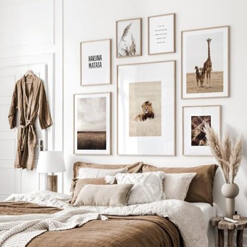 Grassland Animal Lion Wall Art Canvas Poster Yellow Wheat Print Painting Nordic Quote Picture on The Wall Landscape Home Decor