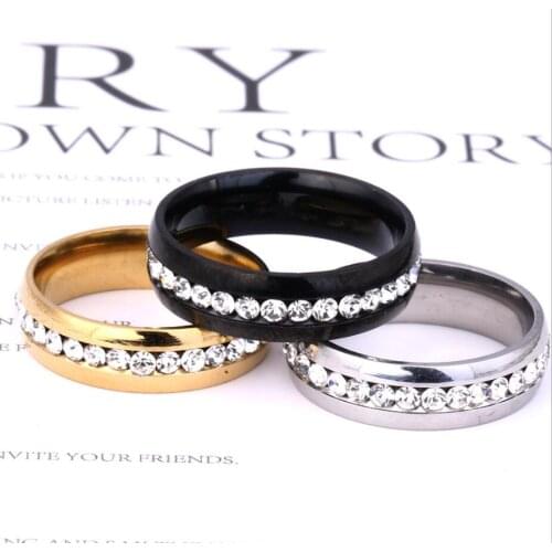 New Stainless steel ring single row round rhinestone ring fashion for women mens wedding gifts Free shipping