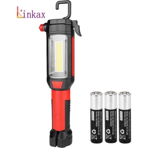 2 Mode Portable Working lamp LED+COB LED Flashlight With Magnetic Torch Flashlight Life Lighting Hook Camping Lantern Use AAA