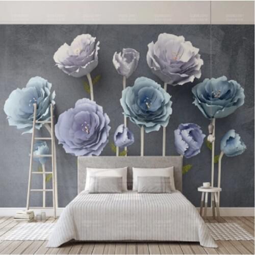 Bacaz Custom Photo Wallpaper 3D Embossed purple Flower Mural European Style Living Room TV Background 3D Wall murals