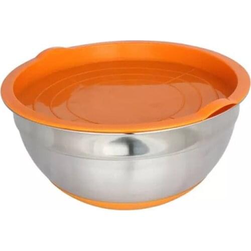 Simple Multi-purpose Stainless Steel Bowl With Sealing Cover Thickening Silicone Bottom Salad Pot Baking Egg Kitchen Utensils