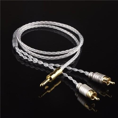QINCROWN 7N OCC Silver Plated 4.4mm to 2RCA Aux Audio Cable Headphone Amp Connecting Line With 24K Gold Plated Plug