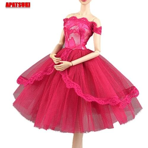 Pink Formal Evening Party Dresses Princess Lace Dress for Blythe Doll Clothes for 1/6 BJD Doll Outfits Dollhouse Accessories DIY