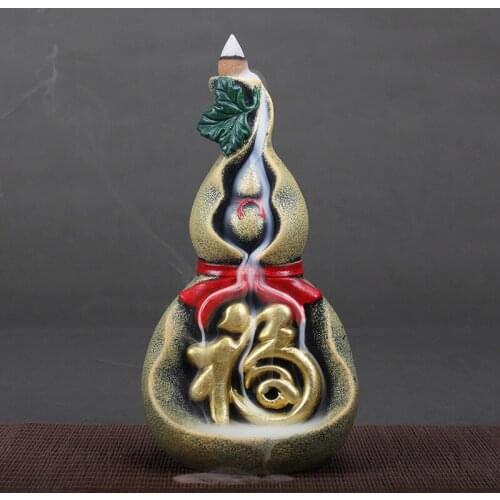 Hand-painted Porcelain Gourd Backflow Incense Burner Home Office Indoor Sandalwood Zen Censer Crafts Aromatherapy Ornaments