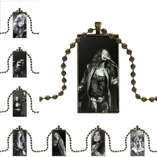 Janis Joplin American Singer For Unisex Fashion Glass Cabochon Pendant Rectangle Necklace Choker Necklace Jewelry
