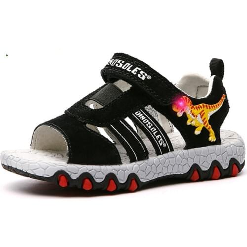 Dinoskulls Summer Shoes Kids LED Light Up Baby Boys Sandals Dinosaur Anti-Slip Childrens Beach Shoes 2019 Toddler Shoes 27-32