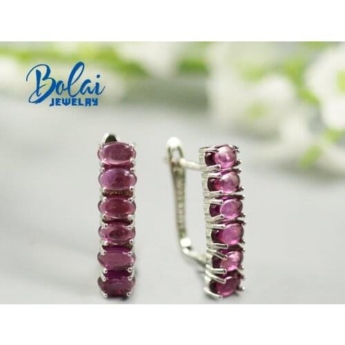 Bolai,100% Natural Brazil Rhodolite garnet clasp earring ,oval 3*5mm simple design ,925 sterling silver fine jewelry for women