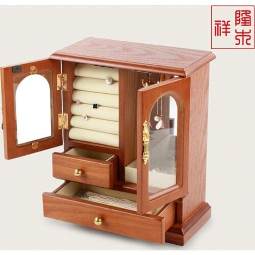 New Fashion Wooden Jewelry Boxes Retro Necklace Ring Ear Nail Jewelry Boxes Pure Large Capacity Creative Storage Box Decoration